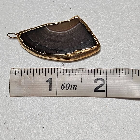 Natural Agate Slice Pendant Gold Tone Edged for Necklace Jewelry Boho Craft DIY - Picture 4 of 4